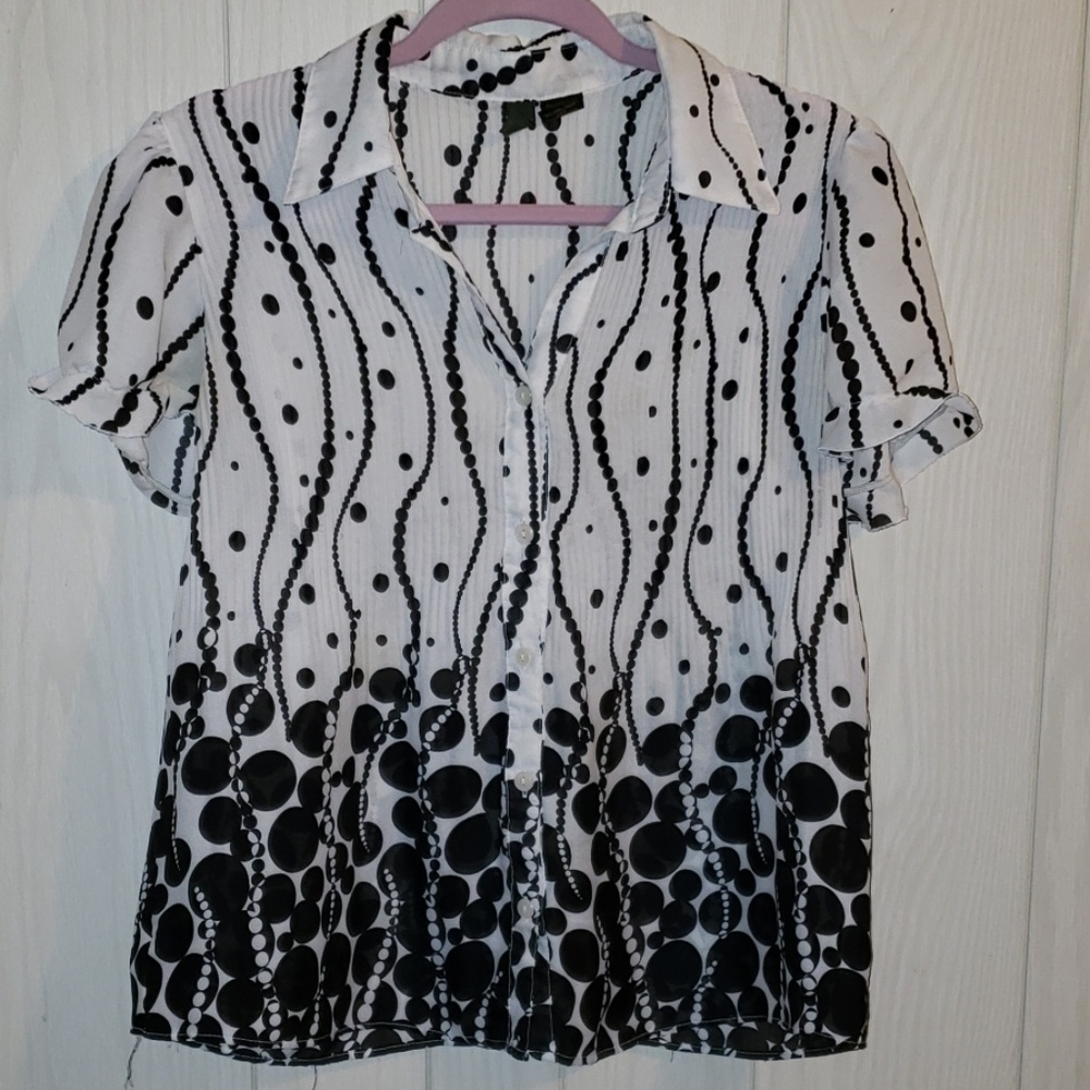 Serenade black & white polka dot blouse.